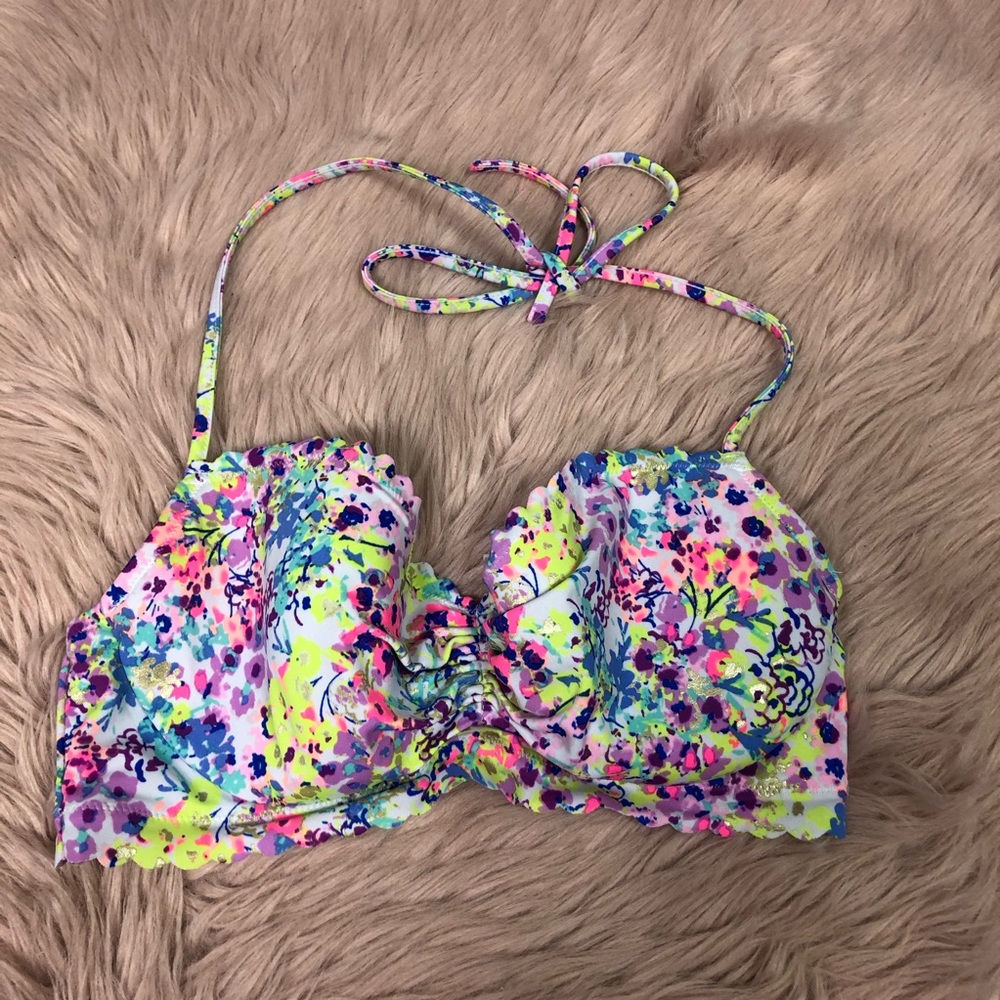 VS Swim floral scalloped bikini top 34C
